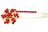 Брошь-булавка "Цветок с красными стразами"