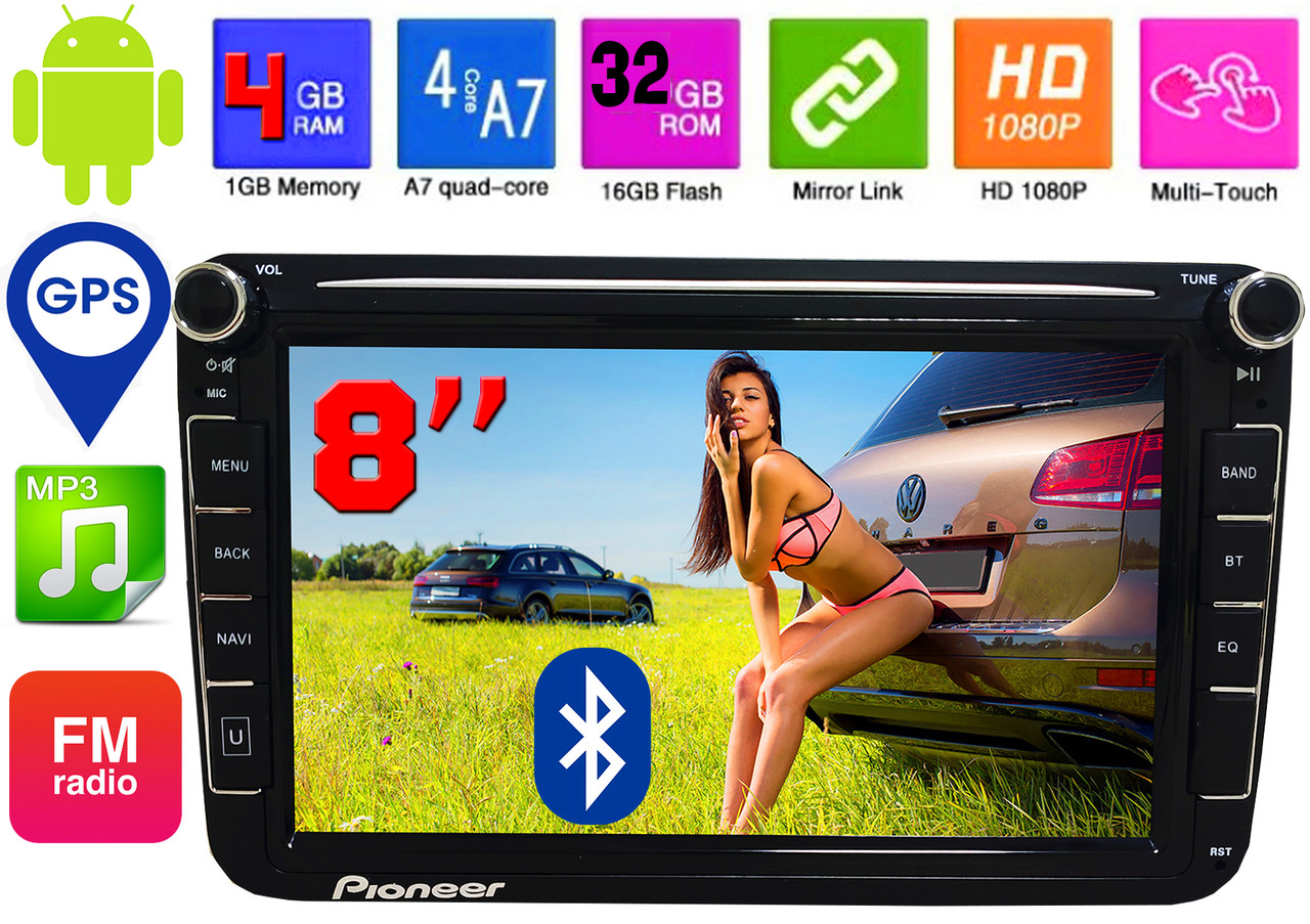 Штатна магнітола Pioneer 4/32 GB Volkswagen Passat B6/B7/CC/Caddy/Tiguan/Jetta Polo,Skoda,Seat, Android11