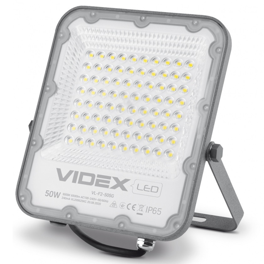 LED прожектор вуличний PREMIUM VIDEX F2 50W 5000K Сірий, фото 1