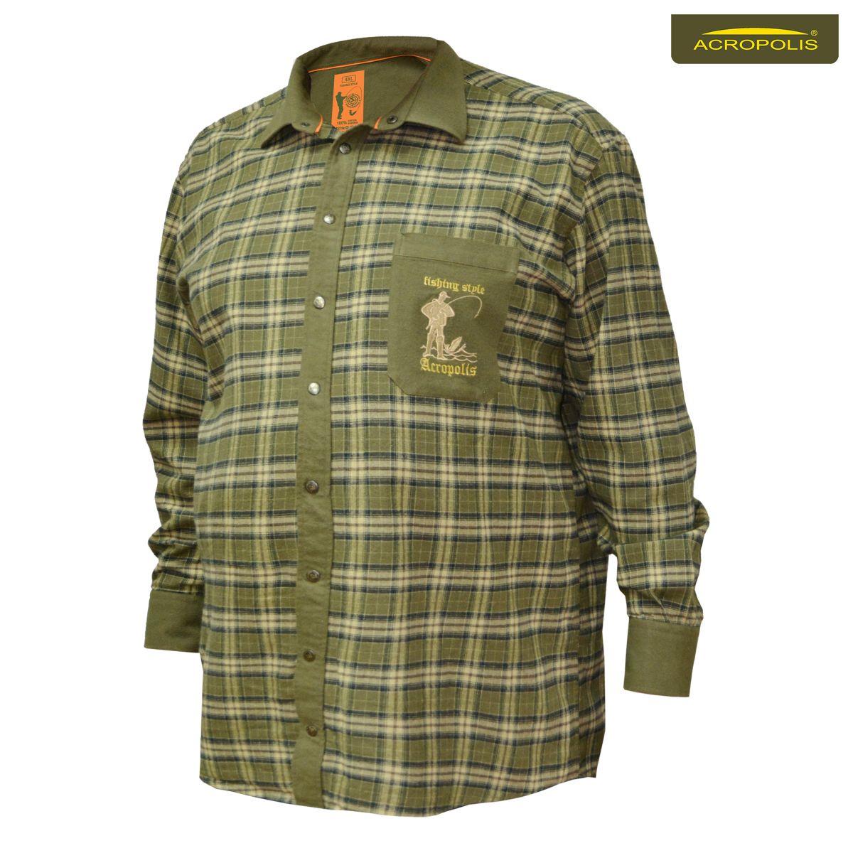 Сорочка чоловіча рибальська в клітинку Олива Acropolis ОС-1р Чоловіча бавовняна картата сорочка для рибалок, фото 1