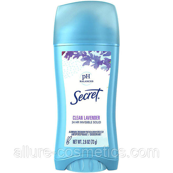 Твердий дезодорант Лаванда Secret Invisible Solid Antiperspirant Deodorant Ph Balanced Clean Lavender 73гр