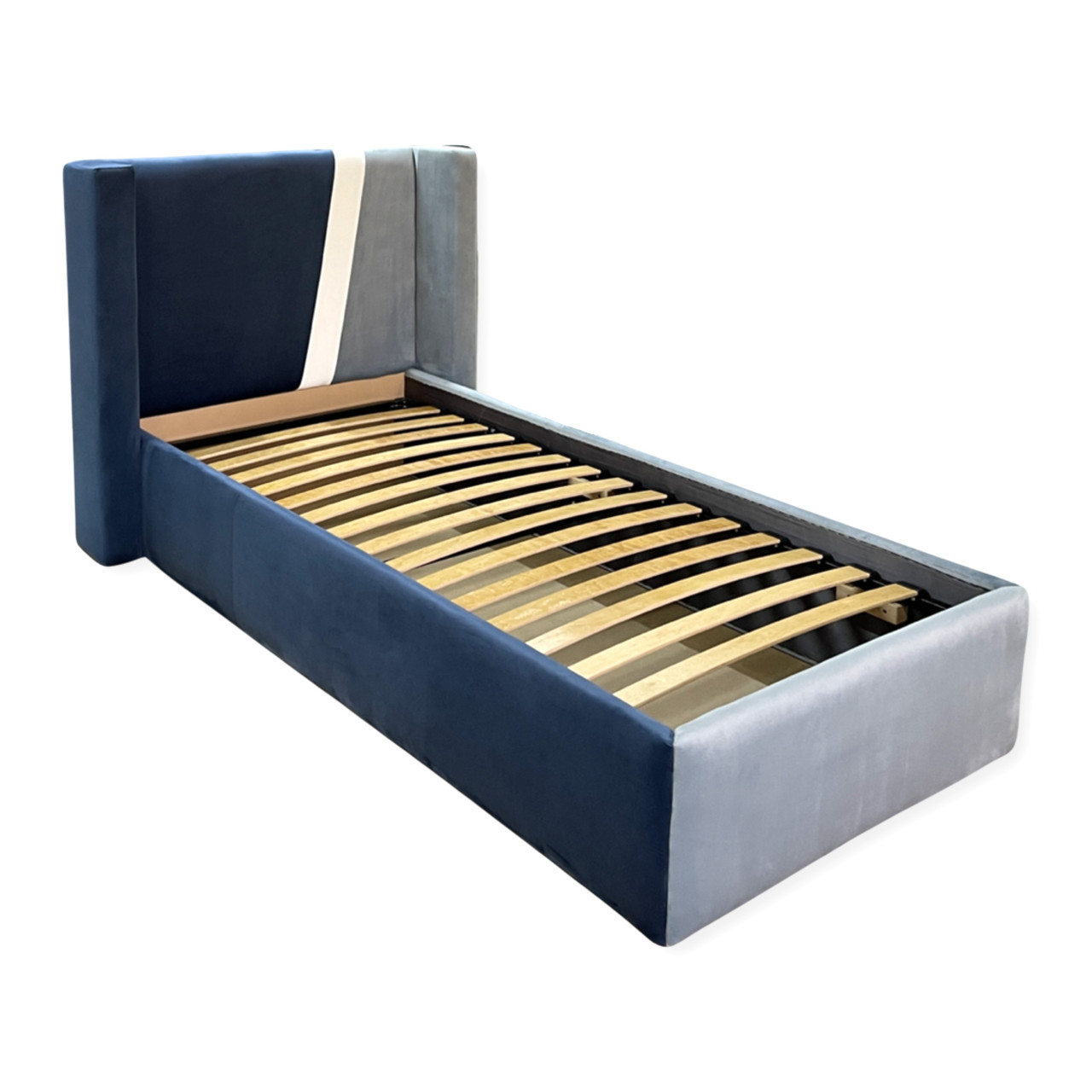 Меблі ліжко для підлітків MeBelle MALFIE 120х190 полуторне, синій блакитний білий велюр