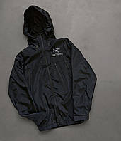 Чорна вітровка Arcteryx Чоловіча стильна куртка Арктерикс Чоловіча вітровка з капюшоном водонепроникна