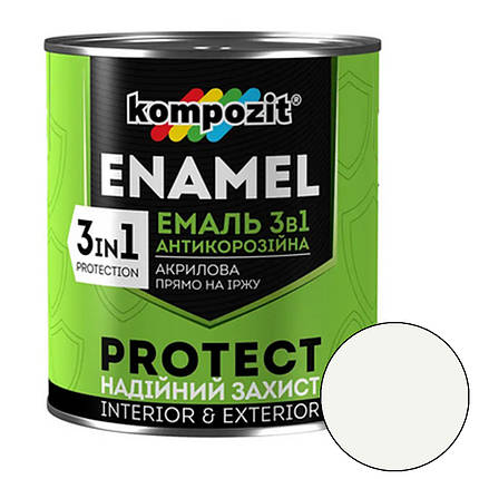 Емаль антикорозійна Kompozit Protect 3 в 1 білий шовковистий мат 0.75кг, фото 1