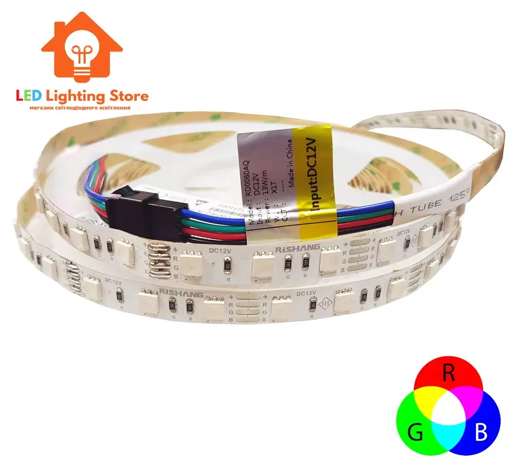 Світлодіодна стрічка RGB RISHANG, smd5050, 12V, 60 led/m, 12.9W, IP20, RD0060AQ (11691), фото 1