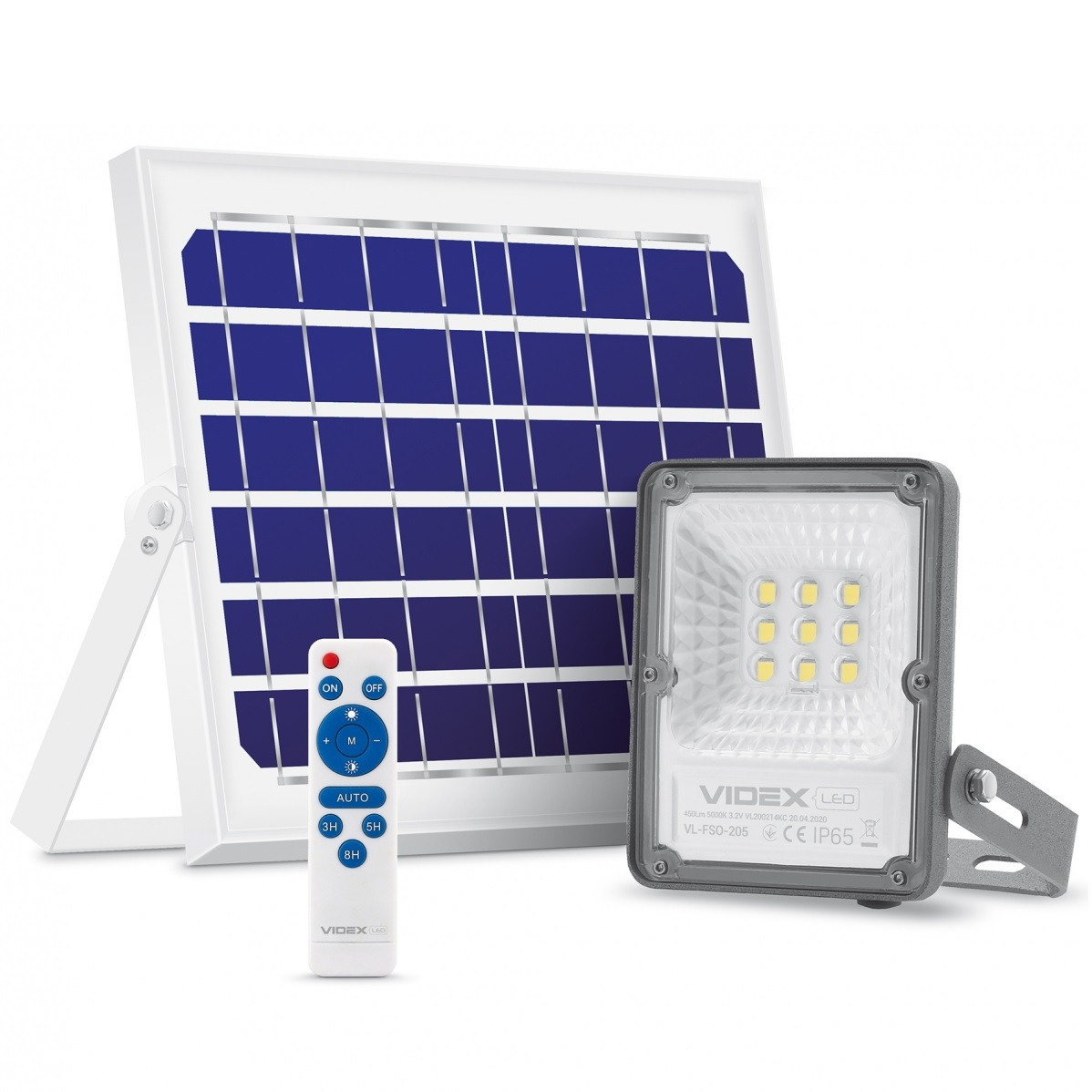 LED ліхтар прожектор вуличний акумуляторний із сонячною панеллю VIDEX 600Lm 10W 5000K Сірий, фото 1