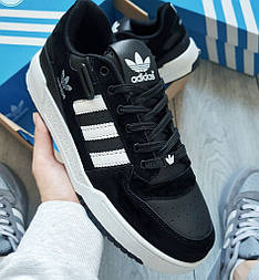 Чоловічі кросівки Adidas Forum low повсякденні осінь весна чорні з білим. Фото в живу