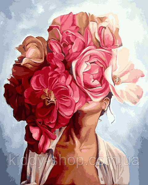 Діамантова вишивка. Картина на підрамнику "Квіти в волоссі", 40х50см, квадратні стрази, фото 1