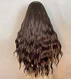 Перука коричнева з чубом довга хвиляста, фото 2