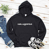 Мужской осенний худи кенгуру толстовка с капюшоном Karl Lagerfeld Карл Лагерфельд Чёрный