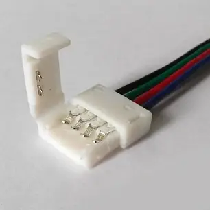 Конектор Biom для LED стрічки 12В 10мм 2 затискача через провід 4pin (RGB) 15см №9 566, фото 2
