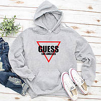 Чоловічий осінній худі кенгуру толстовка з капюшоном Guess Гесс Сірий