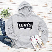 Мужской осенний худи кенгуру толстовка с капюшоном Levis Левис Серый