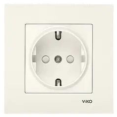Розетка із заземленням та захисними шторками Viko Karre кремова (90960142)