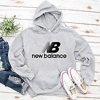 Мужской осенний худи кенгуру толстовка с капюшоном New Balance Нью Беланс Серый