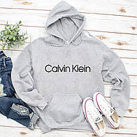 Мужской осенний худи кенгуру толстовка с капюшоном Calvin Klein Кльвин Кляйн Серый