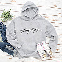 Мужской осенний худи кенгуру толстовка с капюшоном Tommy Hilfiger Томми Хилфигер Серый