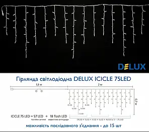 Led гірлянда DELUX Icicle 75шт 2х0,7м білий 90012951, фото 2