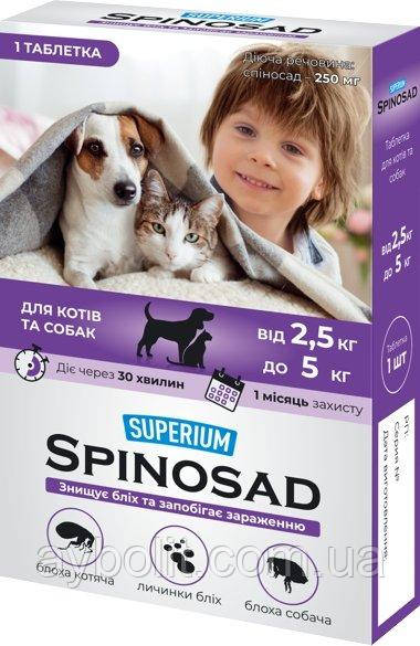 Пігулка проти бліх SUPERIUM Spinosad для кішок і собак вагою 2.5-5 кг