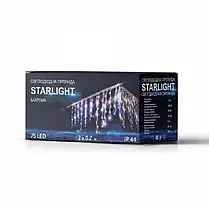 Вулична Led гірлянда Євросвітло STARLIGHT бахрома теплий/білий Flash 75LED 2х0,7м IP44 прозорий провід, фото 3