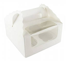 Коробка для 4 капкейків, мілований картон Біла з ручками