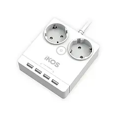 Мережевий фільтр-подовжувач IKOS F24S-U 2 розетки/4USB 1.5м white 0005-CEF