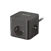 Мережевий фільтр-подовжувач IKOS C34S-CU 3 розетки/3USB/Type-C 1.5м black 0007-CEF