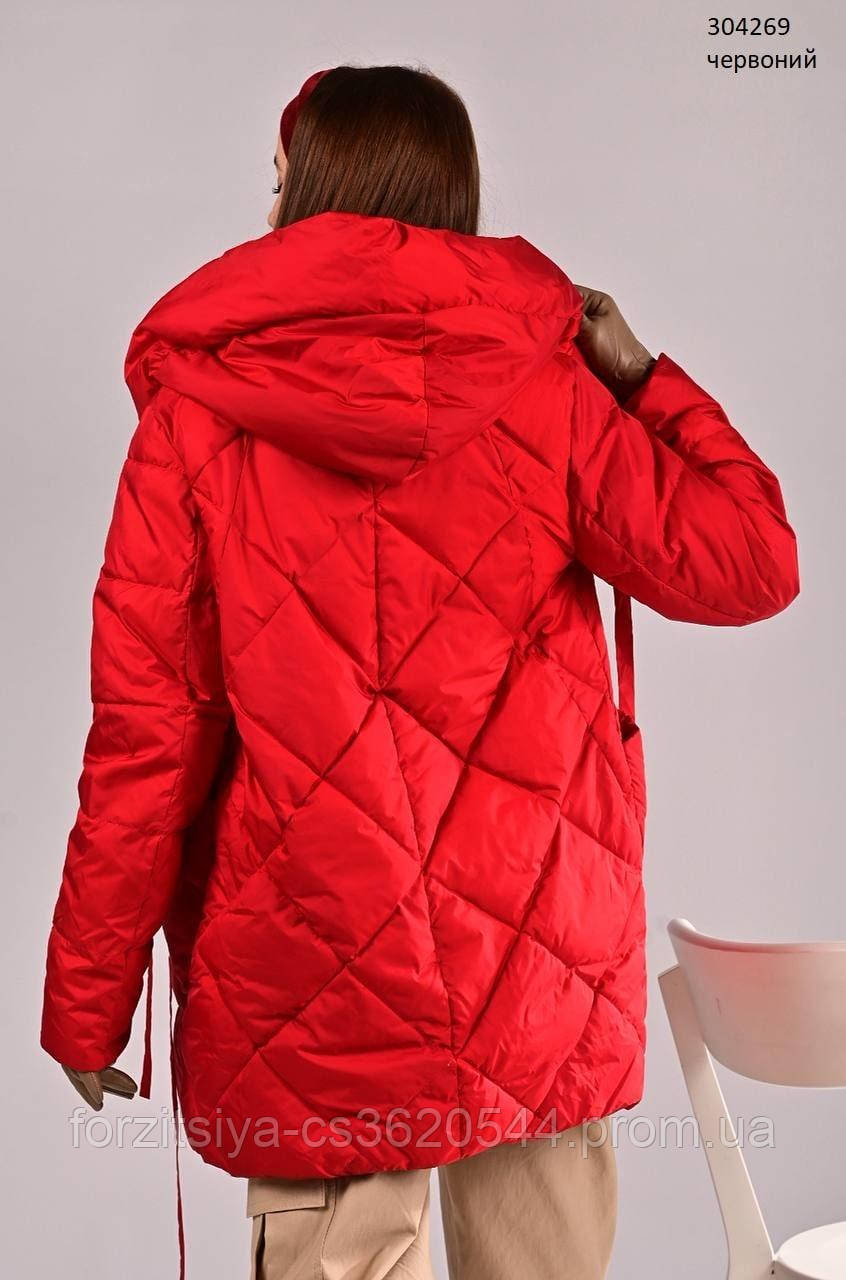 Куртка женская стеганая с капюшоном краснвя демисезонная миди - фото 3 - id-p1671764777