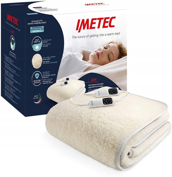 Електро простирадло Imetec Scaldasonno 150x160 см 100% вовна Італія