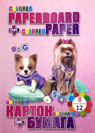 Набір: кольоровий картон 8л + кольоровий папір двосторонній 12л В5 "BEST FRIEND" Kidis 13249 KNZ, фото 1