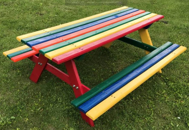 Вуличний дерев'яний стіл для дітей з лавками Just Fun 120x100 см., фото 1