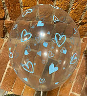 002 Латексна кулька з малюнком Серце блакитний прозорий кристал 12" 30см Belbal ТМ Star