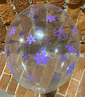 Латексный шар с рисунком Цветок фиолетовый прозрачный кристалл 038 12" 30см Belbal ТМ Star