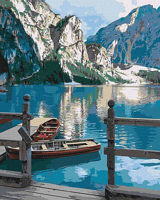 Картини за номерами 40×50.Човен на гірському озері. Ідейка