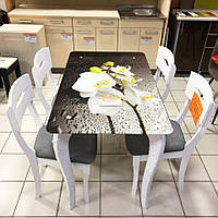 Стол обеденный деревянный со стеклянной столешницей ДКС Классик (фотопечать)