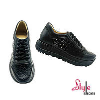 Жіночі шкіряні кросівки у чорному кольорі з перфорацією “Style Shoes”, фото 8