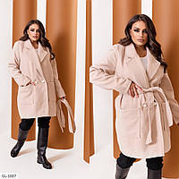 Пальто на подкладке с поясом и накладными карманами 48-50;52-54;56-58 (4цв) "BELUZA" от прямого поставщика Бежевый, 3XL-4XL