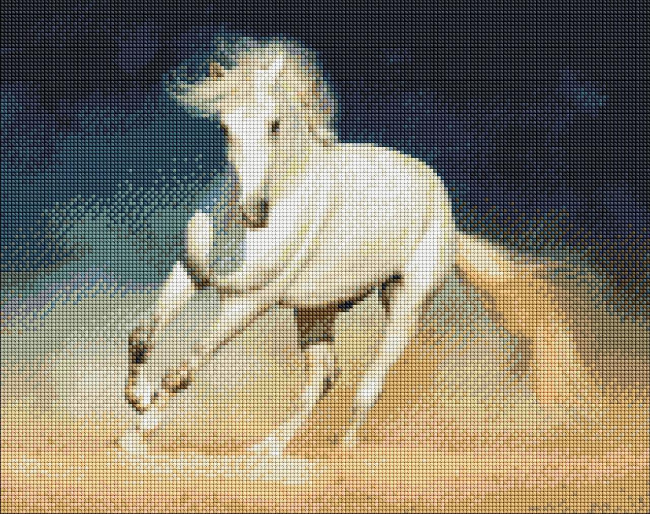 Алмазна мозаїка вишивка 40х50 см Ідейка Граціозний білий кінь, фото 1