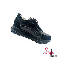 Жіночі кросівки з комбінацією чорної шкіри та замші “Style Shoes”, фото 2