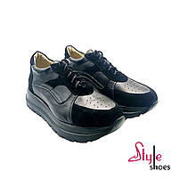Жіночі кросівки з комбінацією чорної шкіри та замші “Style Shoes”, фото 3
