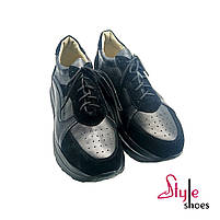 Жіночі кросівки з комбінацією чорної шкіри та замші “Style Shoes”, фото 4