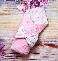 Конверт плед плюшевый для новорожденных на выписку в роддом теплый для девочки Розовый короны
