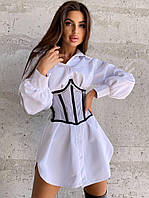 Белое платье рубашка с прозрачным бельевым корсетом с цепочкой на талии (р. 42-44) 66PL4268Е