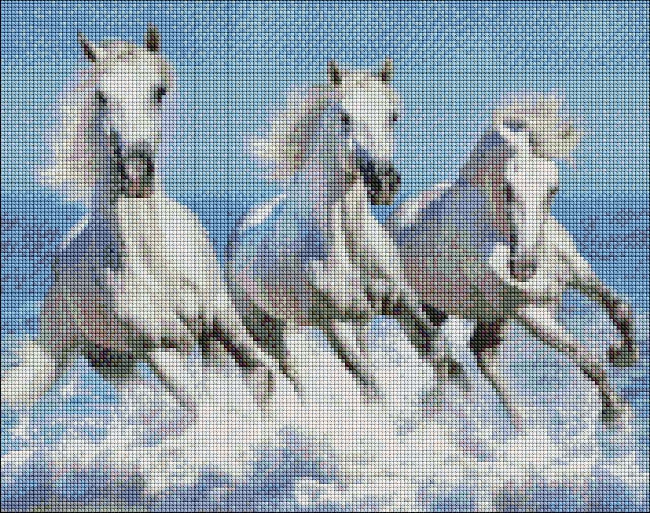 Алмазна мозаїка 40х50 см Трійця білих коней Ідейка, фото 1