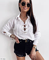 Блуза-батник женская стильная модная эффектная со шнуровкой на груди длинный рукав с манжетом размер 42-46