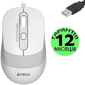 Комп'ютерна миша для ПК і ноутбука A4Tech Fstyler FM10S біла/сера, USB, тиха/безшумна, провідна мишка