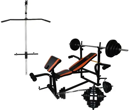 Лавка для тренувань WCG 0070 + Тяга , скотта Набір STRONG штанга 128 КГ, фото 1