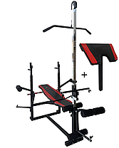 Лавка тренувальна WCG 0070 + Тяга, приставка Скотта Набір HARD штанга 148 КГ, фото 3