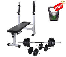 Лавка для жиму 3 в 1 WCG 2020 + Штанга + Гантелі Набір Premium 110 кг + Гиря 16 кг в Подарунок, фото 2