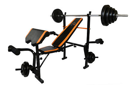 Лава Для Жиму WCG 0055 + Приставка Скотта +Штанга 60 кг + Гантелі, фото 1